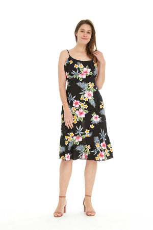 Women's Mermaid Ruffle Dress in Hibiscus Black