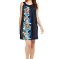 Women's Round Neck Shift Dress in Orchid Paradise Navy