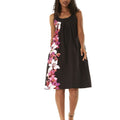 Women's Round Neck Shift Dress in Watercolor Orchid in Black with Pink
