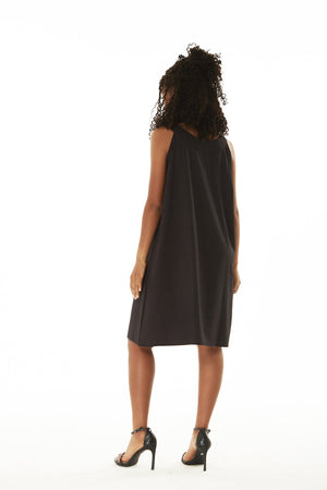Women's Round Neck Shift Dress in Watercolor Orchid in Black with Pink