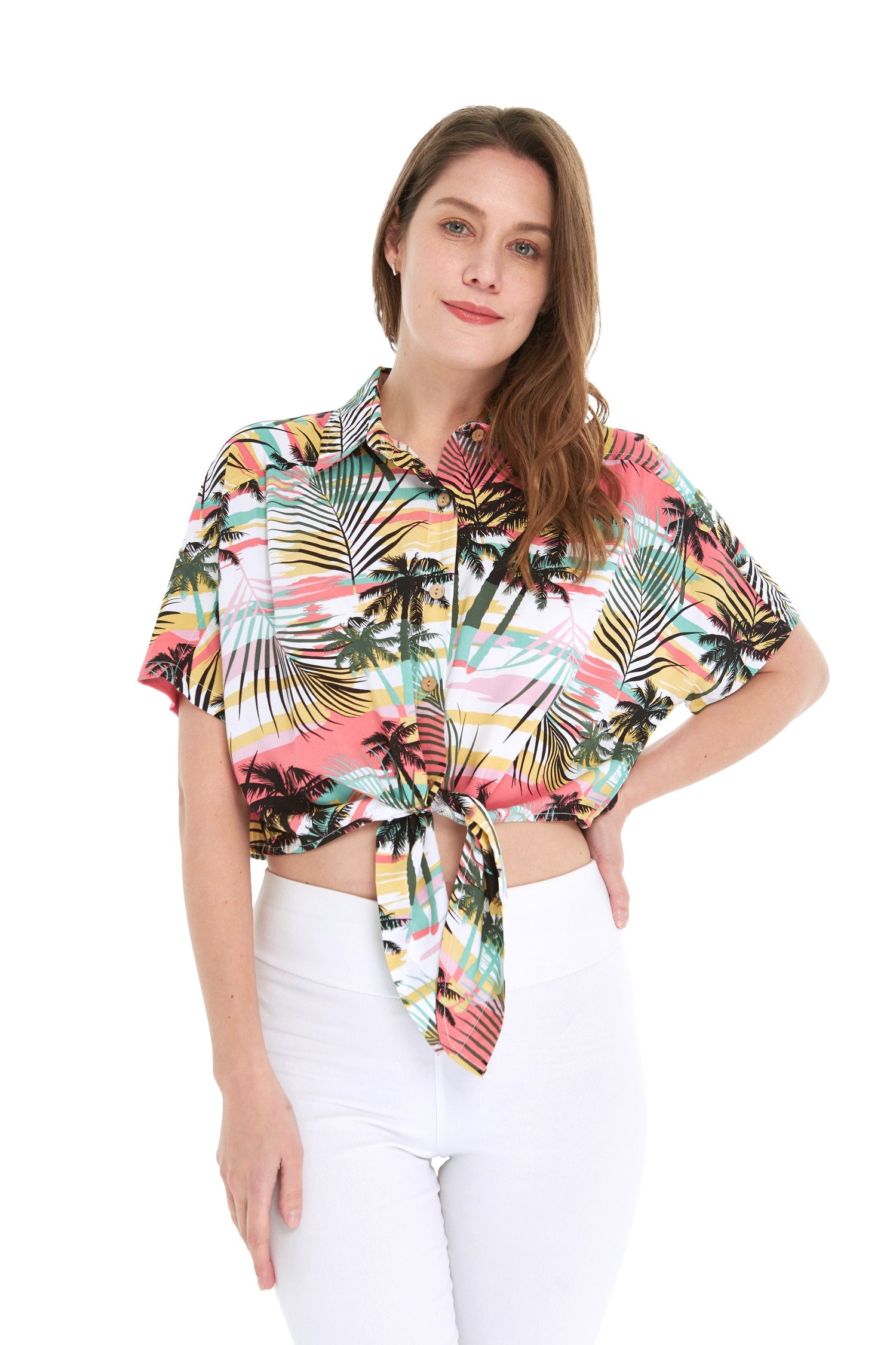 Women's Tie-up Shirt in Neon Pastel Sunset