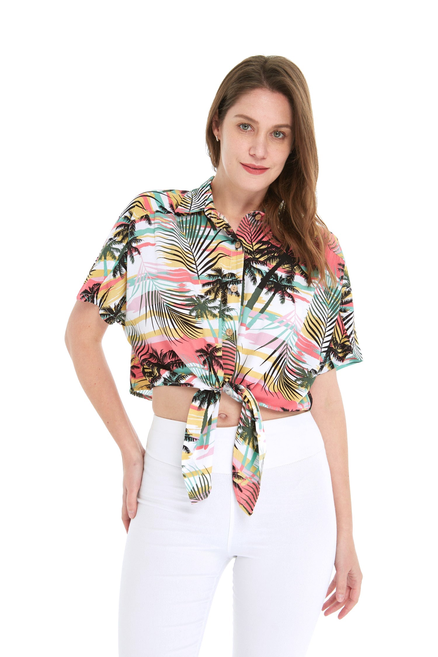 Women's Tie-up Shirt in Neon Pastel Sunset