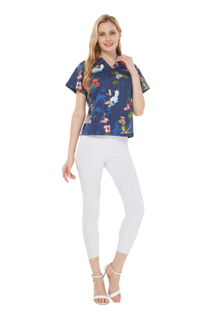 Women's Lady Aloha Shirt in Christmas Navy