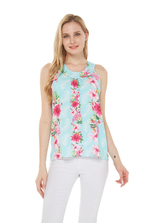 Women's Tank Top in Pink Turquoise Hibiscus Vine