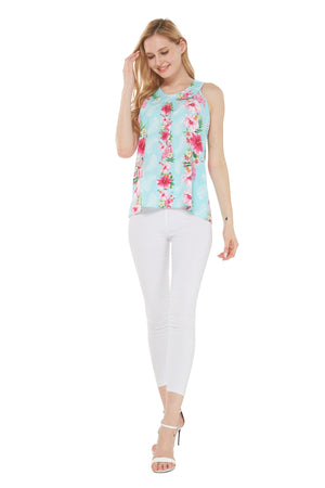 Women's Tank Top in Pink Turquoise Hibiscus Vine