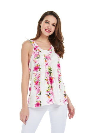 Women's Tank Top in Pink Hibiscus Vine