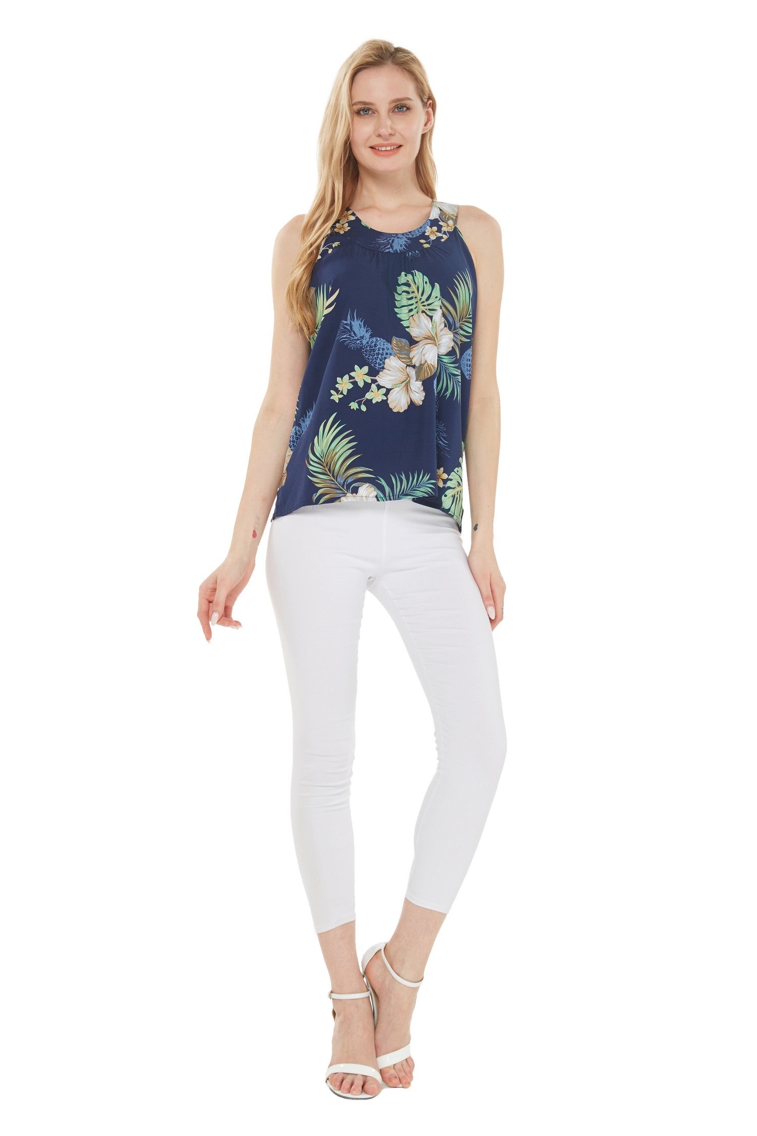 Women's Tank Top in Pineapple Garden Navy