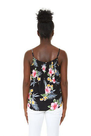 Women's Spaghetti Strap Top in Hibiscus Black