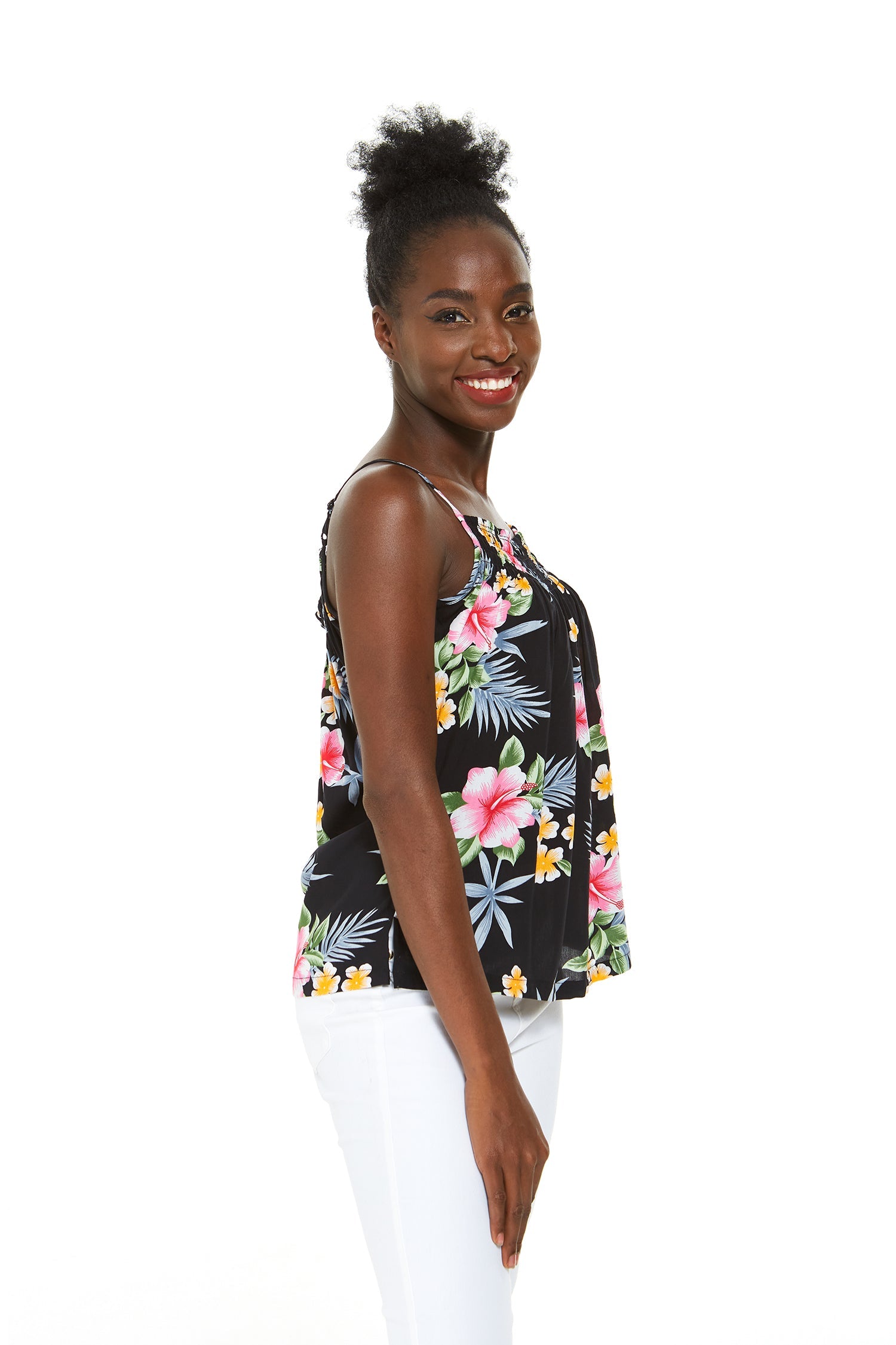 Women's Spaghetti Strap Top in Hibiscus Black