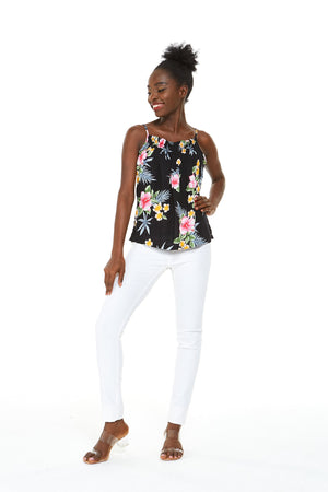 Women's Spaghetti Strap Top in Hibiscus Black