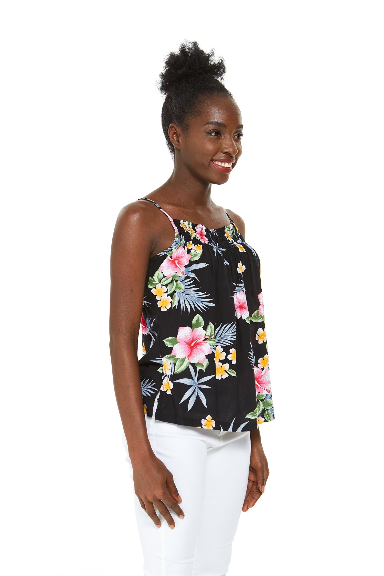 Women's Spaghetti Strap Top in Hibiscus Black