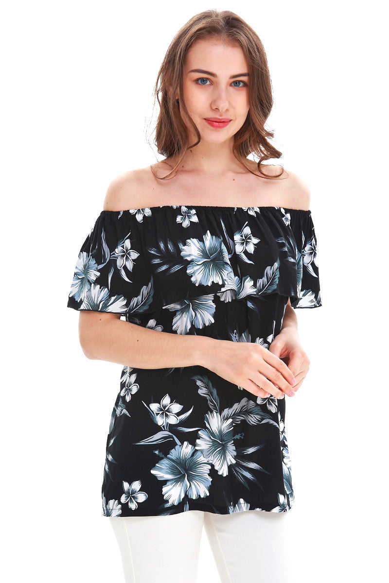 Women's Off the Shoulder Top in Midnight Bloom