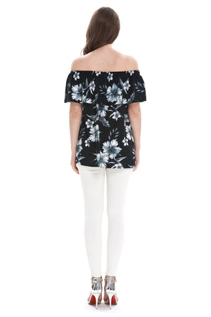 Women's Off the Shoulder Top in Midnight Bloom