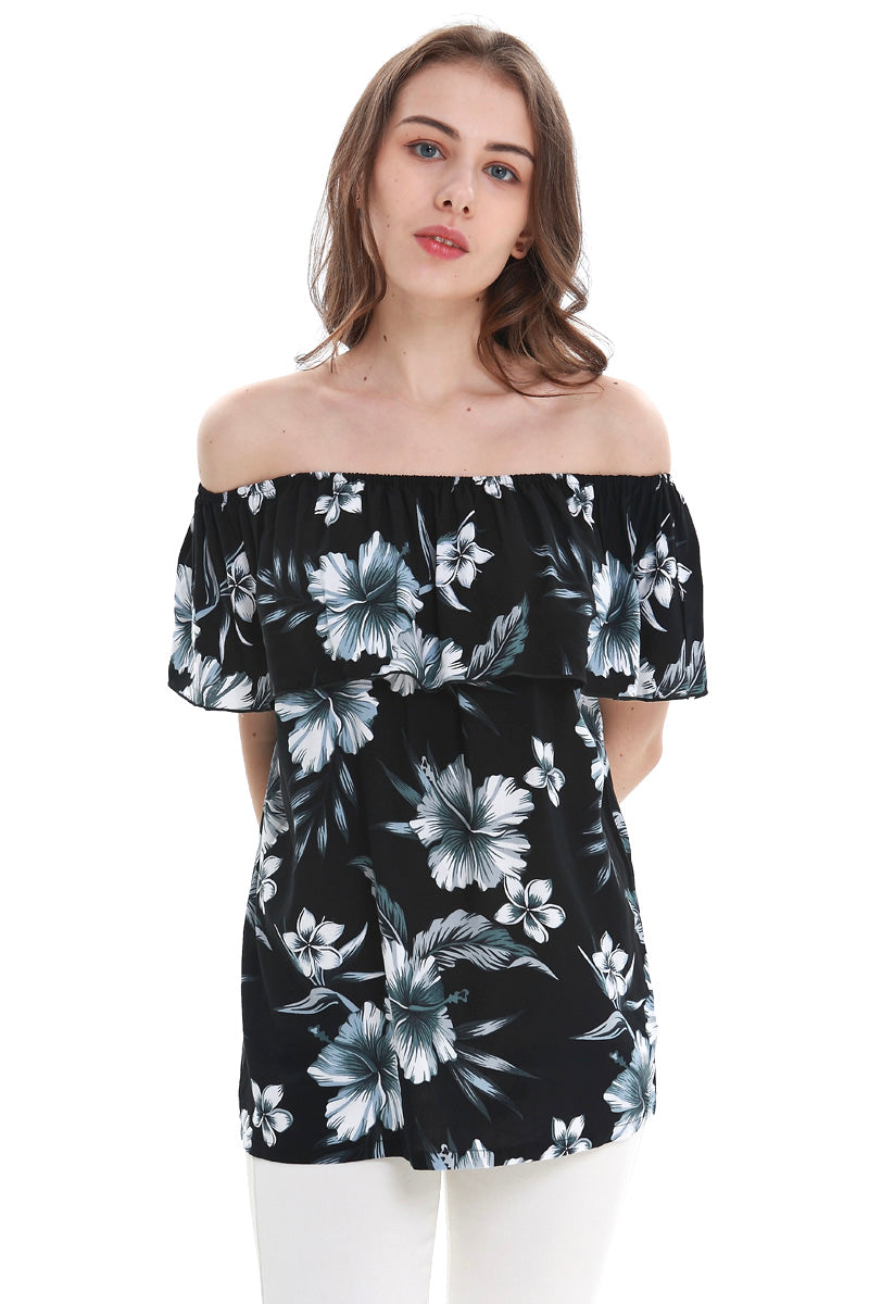 Women's Off the Shoulder Top in Midnight Bloom