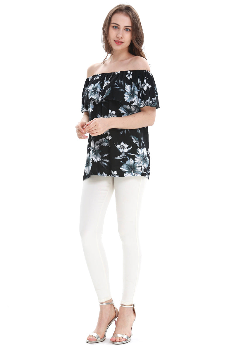 Women's Off the Shoulder Top in Midnight Bloom