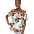 Women's Off the Shoulder Top in Sunset Neon Pastel