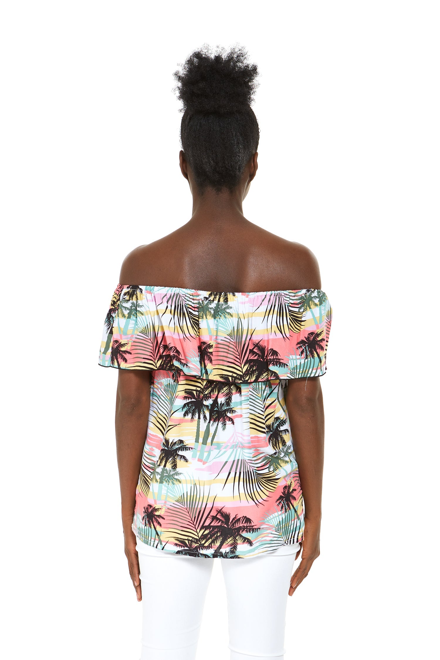 Women's Off the Shoulder Top in Sunset Neon Pastel