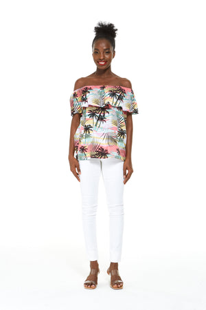 Women's Off the Shoulder Top in Sunset Neon Pastel