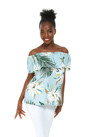 Women's Off the Shoulder Top in Wispy Cereus Light Blue
