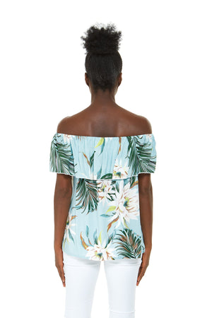 Women's Off the Shoulder Top in Wispy Cereus Light Blue