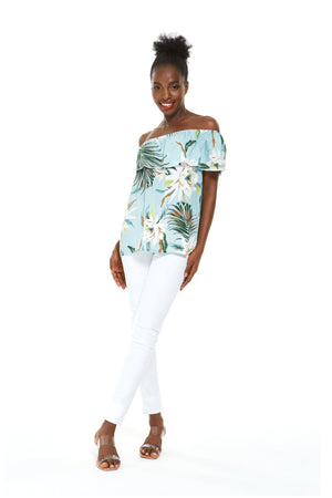 Women's Off the Shoulder Top in Wispy Cereus Light Blue