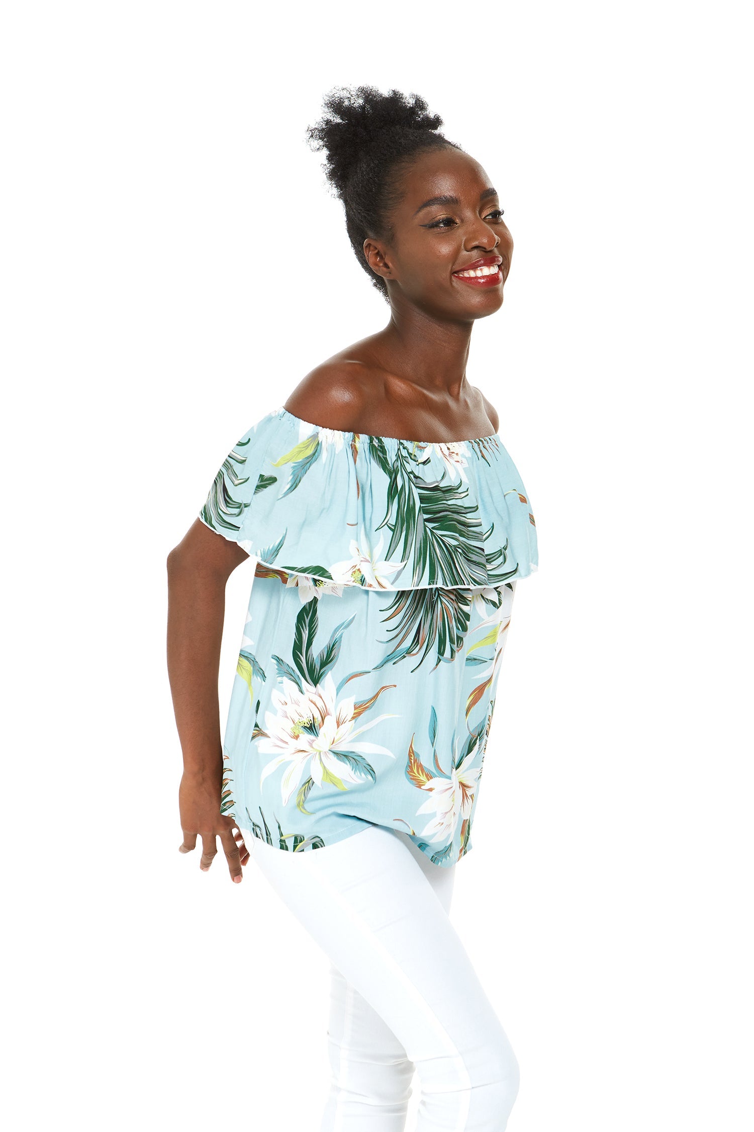 Women's Off the Shoulder Top in Wispy Cereus Light Blue