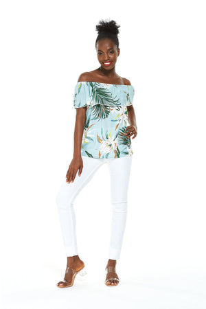 Women's Off the Shoulder Top in Wispy Cereus Light Blue