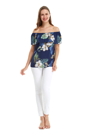 Women's Off the Shoulder Top in Pineapple Garden Navy