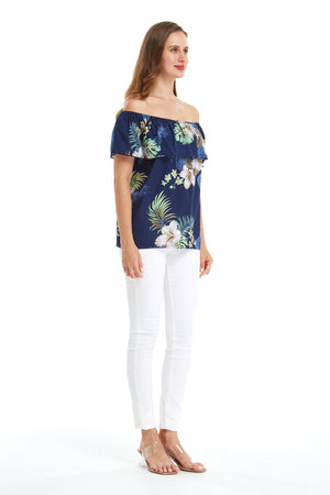 Women's Off the Shoulder Top in Pineapple Garden Navy