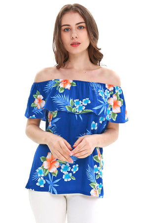 Women's Off the Shoulder Top in Hibiscus Blue