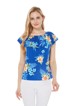 Women's Off the Shoulder Top in Hibiscus Blue
