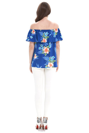 Women's Off the Shoulder Top in Hibiscus Blue