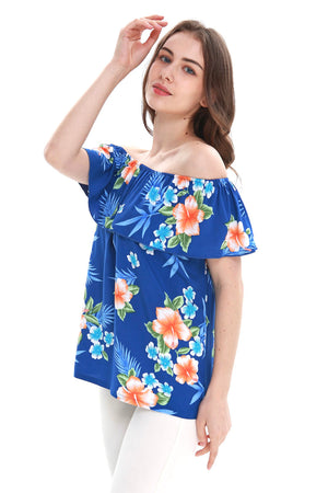 Women's Off the Shoulder Top in Hibiscus Blue