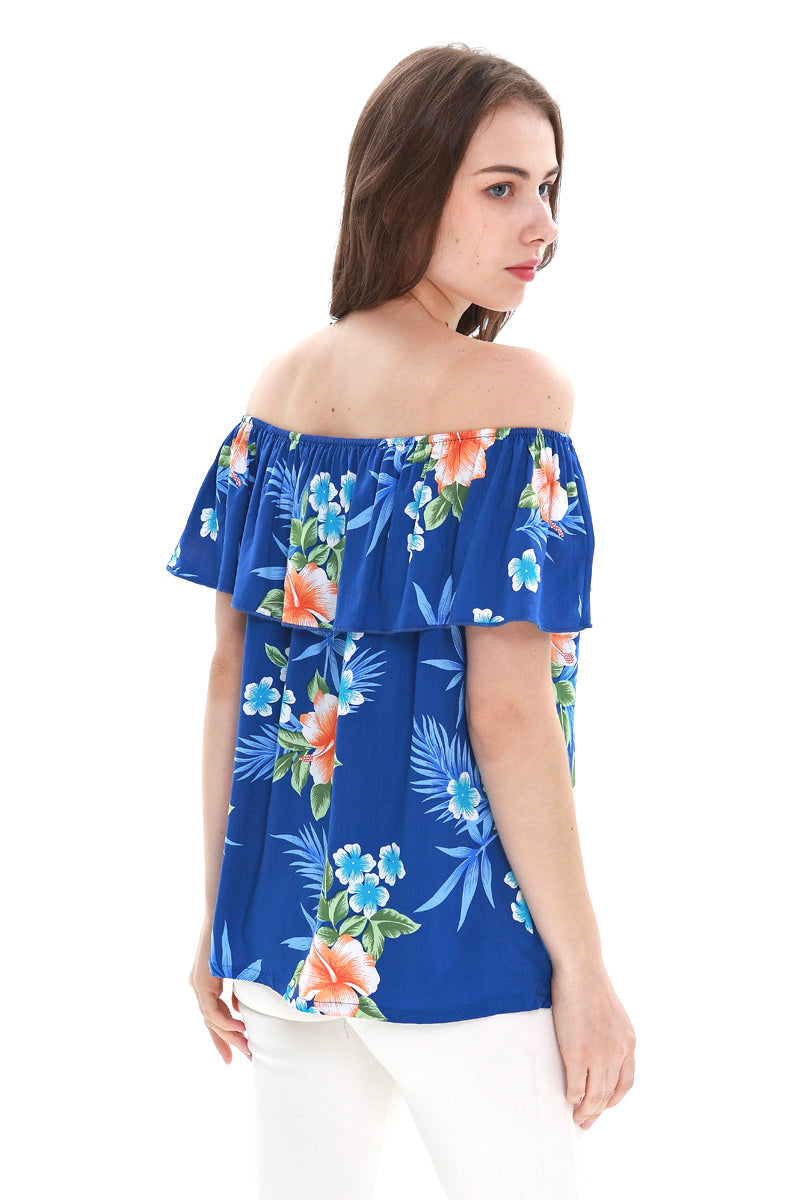 Women's Off the Shoulder Top in Hibiscus Blue