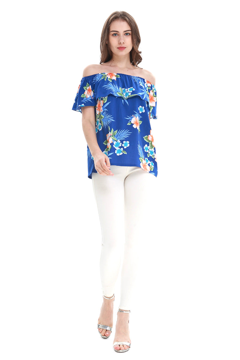 Women's Off the Shoulder Top in Hibiscus Blue
