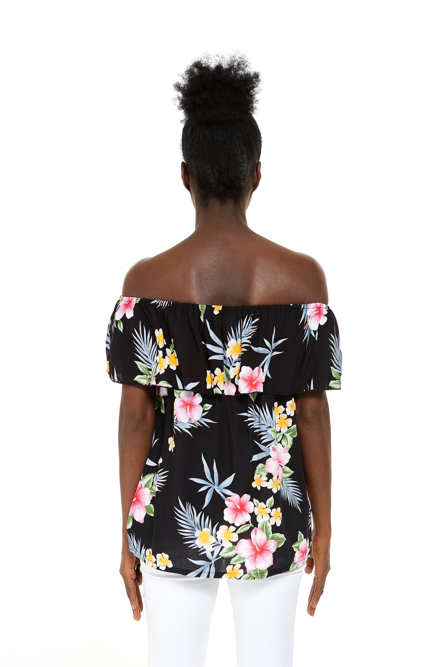 Women's Off the Shoulder Top in Hibiscus Black