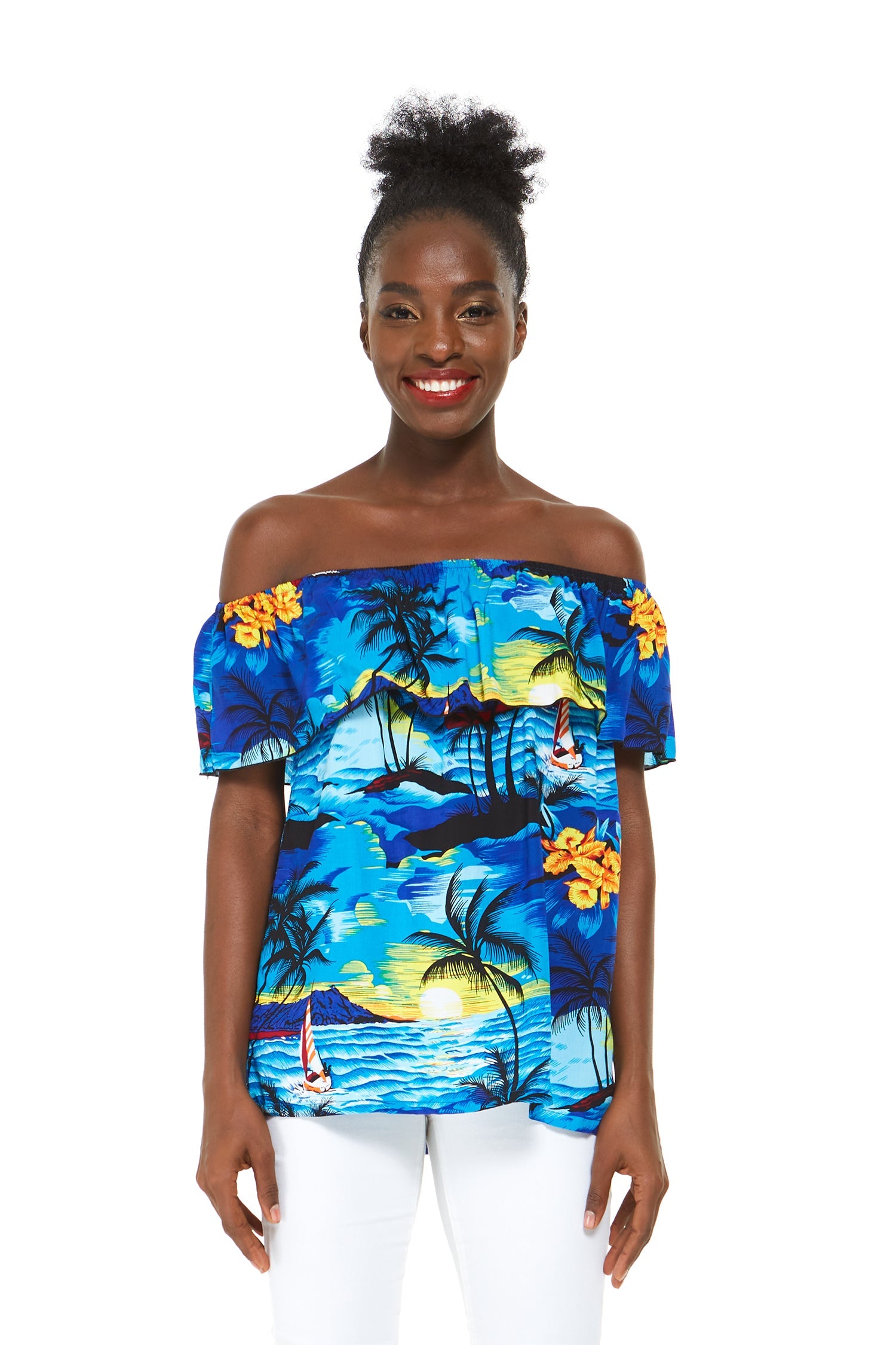 Women's Off the Shoulder Top in Sunset Blue