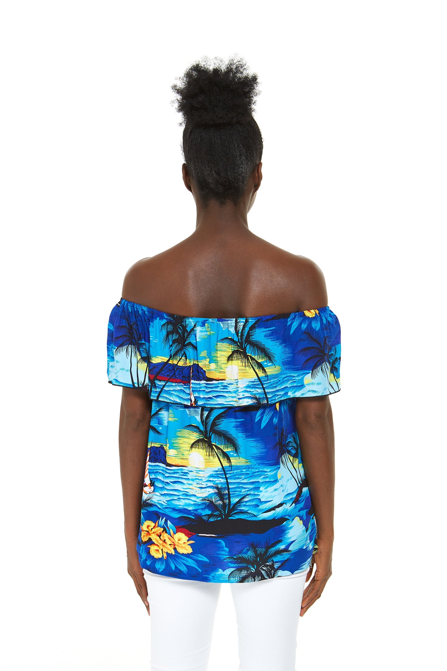 Women's Off the Shoulder Top in Sunset Blue