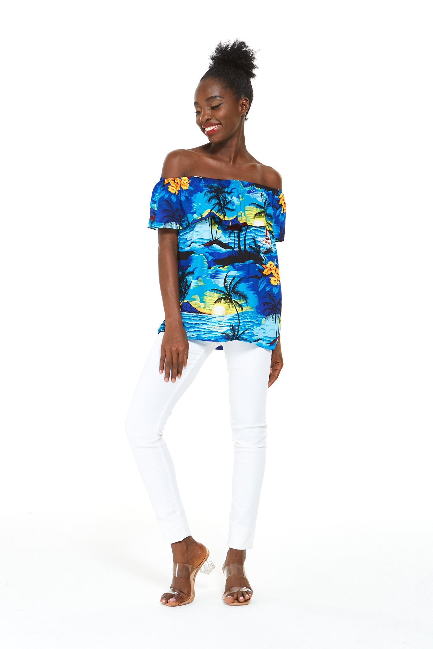 Women's Off the Shoulder Top in Sunset Blue