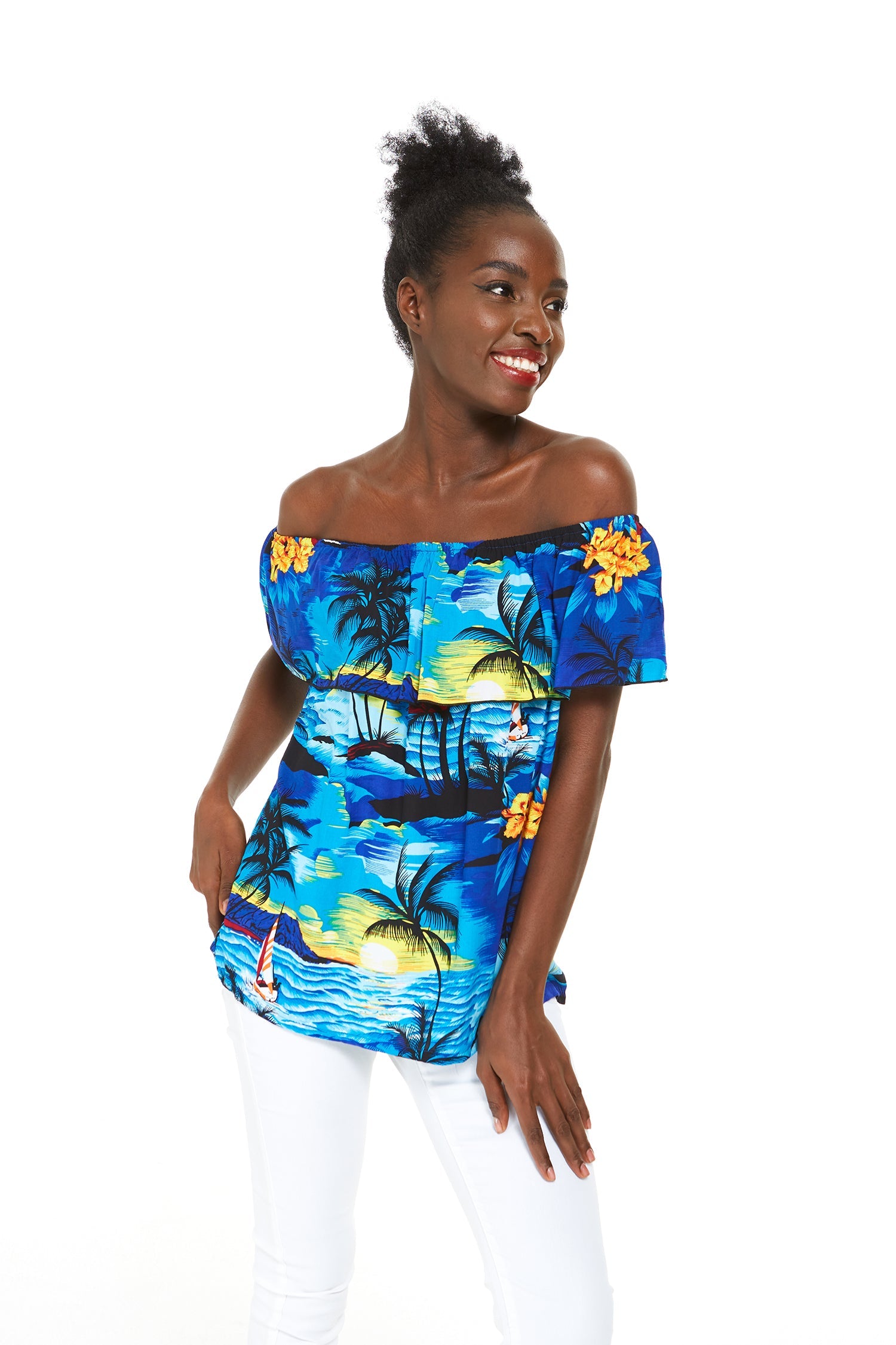 Women's Off the Shoulder Top in Sunset Blue