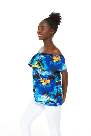 Women's Off the Shoulder Top in Sunset Blue