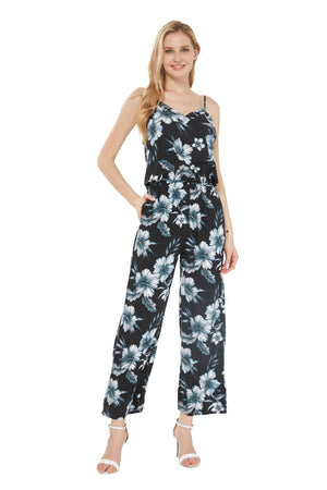 Women's Strap V with Pockets Jumpsuit  in Midnight Bloom