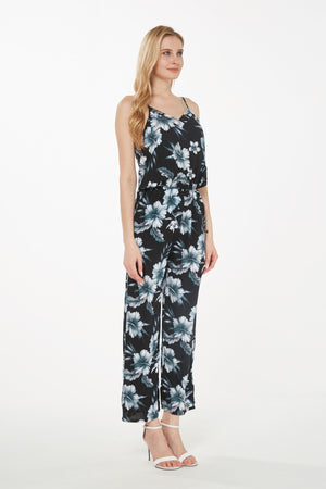 Women's Strap V with Pockets Jumpsuit  in Midnight Bloom