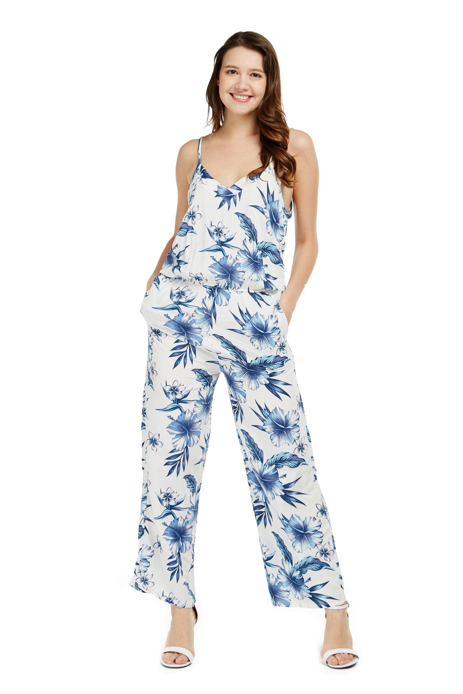 Women's Strap V with Pockets Jumpsuit  in Day Dream Bloom