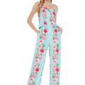 Women's Strap V with Pockets Jumpsuit  in Pink Turquoise Hibiscus Vine
