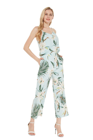 Women's Strap V with Pockets Jumpsuit  in Wispy Cereus Light Blue