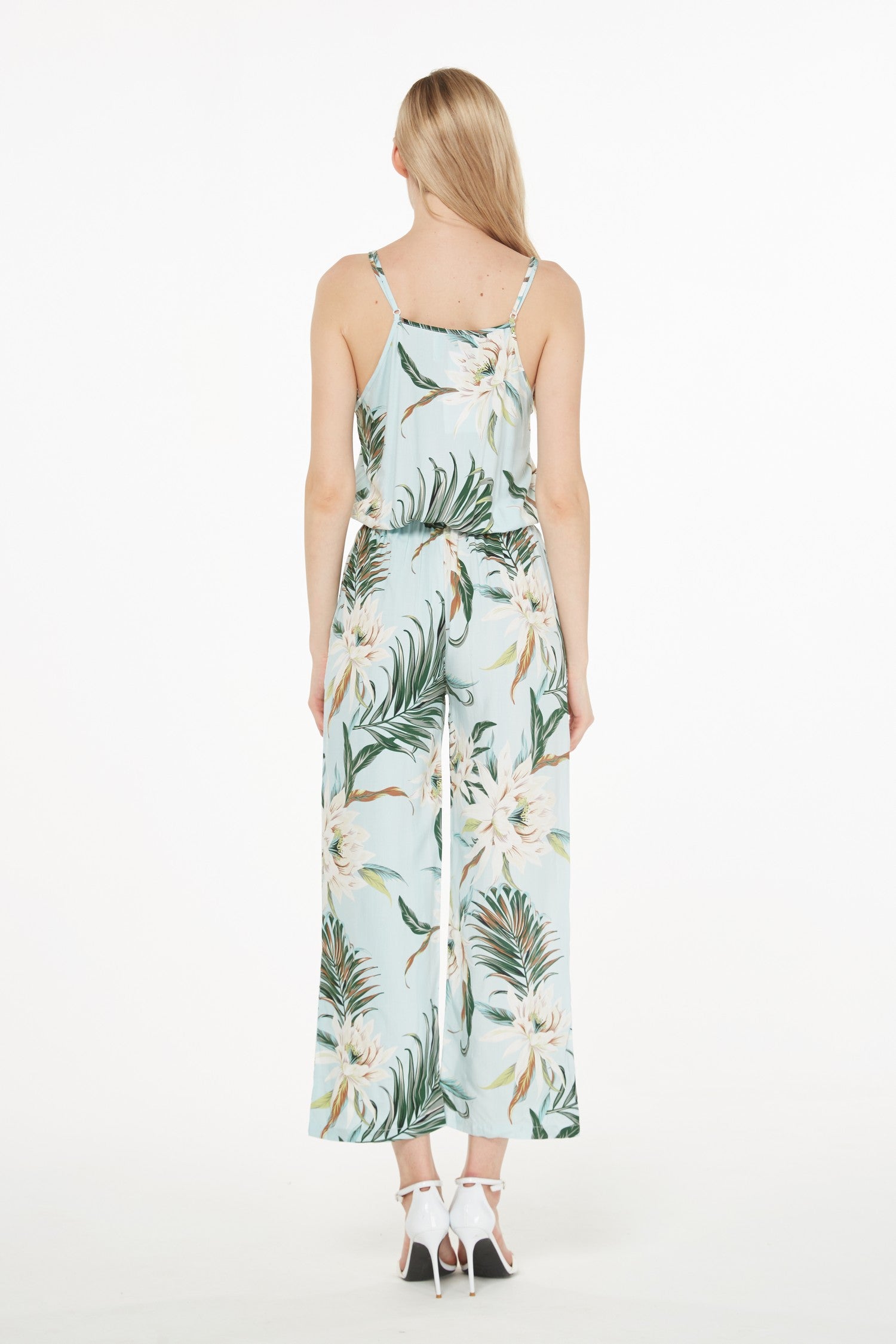 Women's Strap V with Pockets Jumpsuit  in Wispy Cereus Light Blue