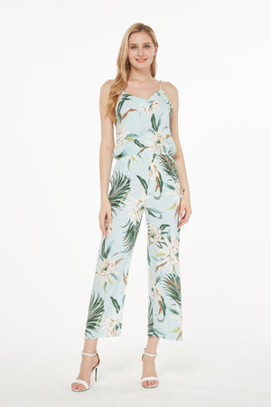 Women's Strap V with Pockets Jumpsuit  in Wispy Cereus Light Blue
