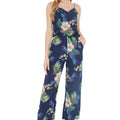 Women's Strap V with Pockets Jumpsuit  in Pineapple Garden Navy