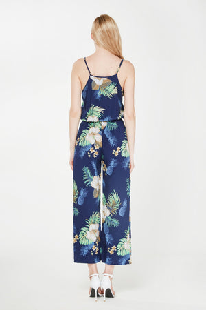 Women's Strap V with Pockets Jumpsuit  in Pineapple Garden Navy